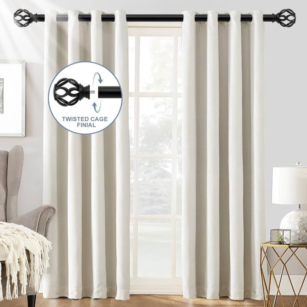 NWT Black Curtain Rods & curtain holdbacks for Windows 66 to 120 Inch,1 Inch